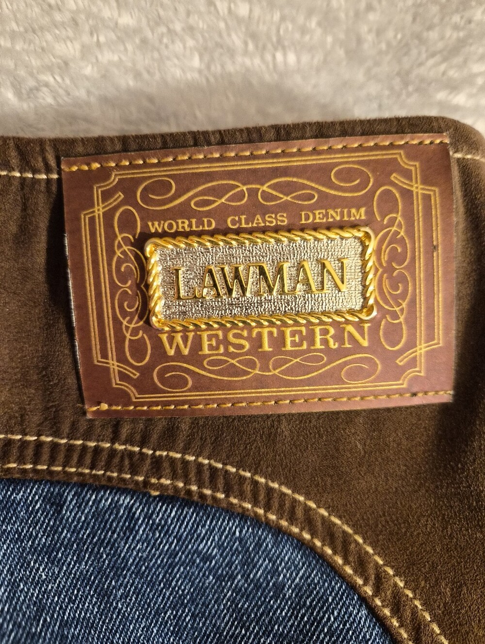 VTG 90s Lawman Bareback High Waisted Jeans 26x28.5 Suede Trim Concho Fringe